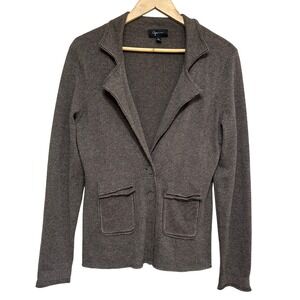 Aqua Cashmere Knit Blazer Cardigan Womens L Soft Relaxed Jacket Academia Artsy